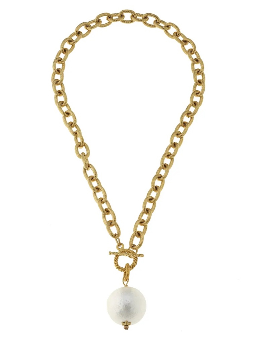 Gold Chain Necklace with White Pearl Drop